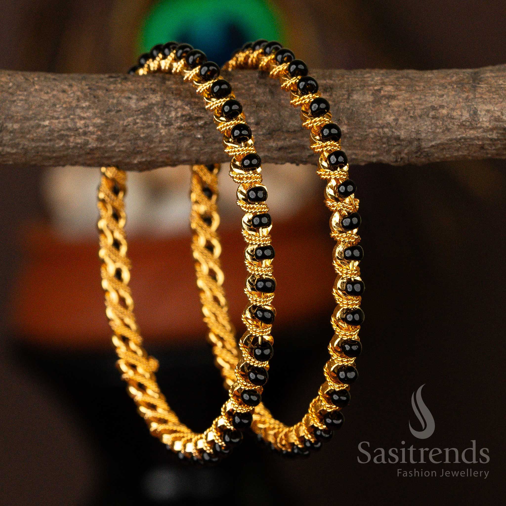 Guaranteed Micro Gold Plated Black Smail Pavalam Stone bangles - Sasitrends