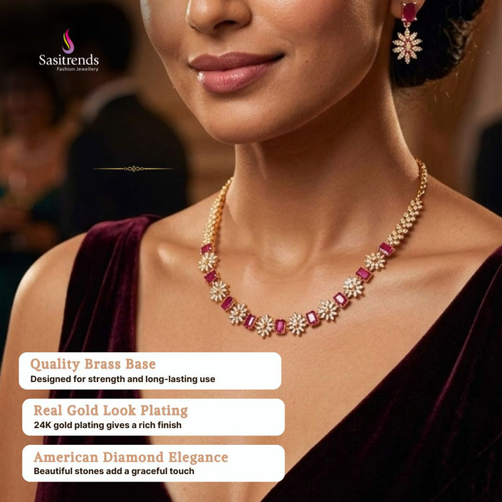 Model Image for Ad Micro Gold Plated Necklace Set - Sasitrends