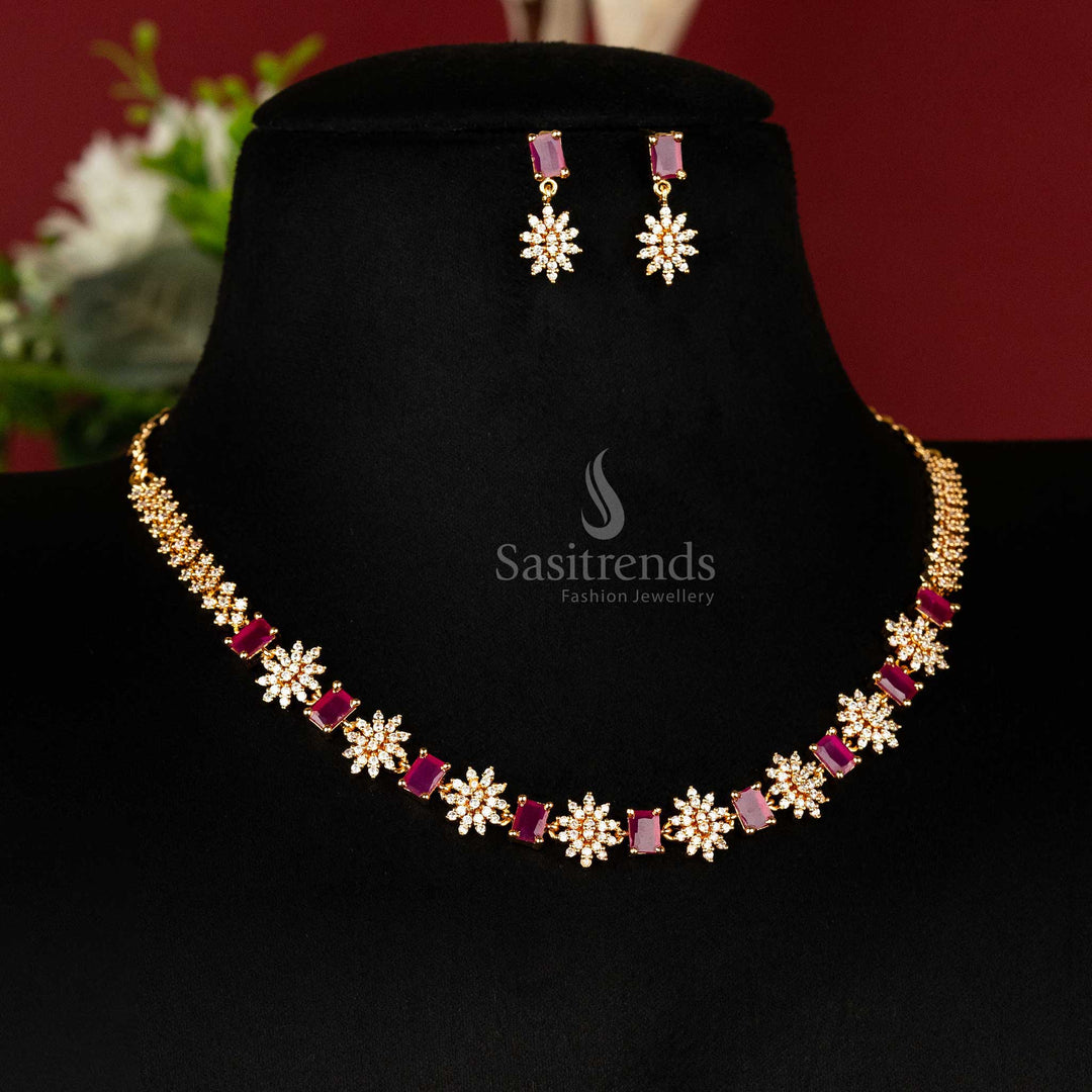 Rectangular and Floral White Ruby American Diamond Jewellery Sasitrends - Sasitrends