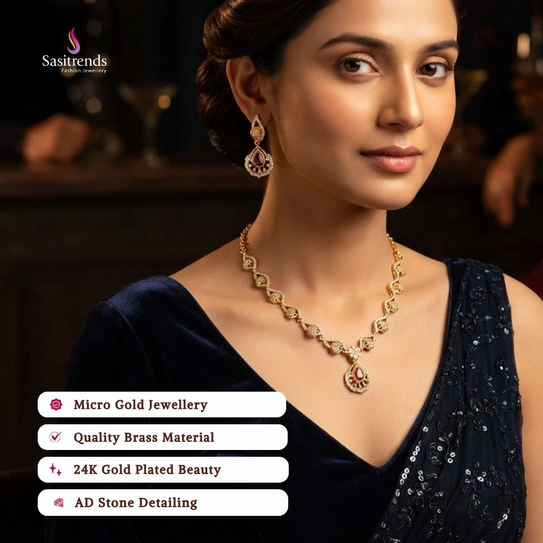 Guaranteed Micro gold plated AD stone necklace set model image - Sasitrends