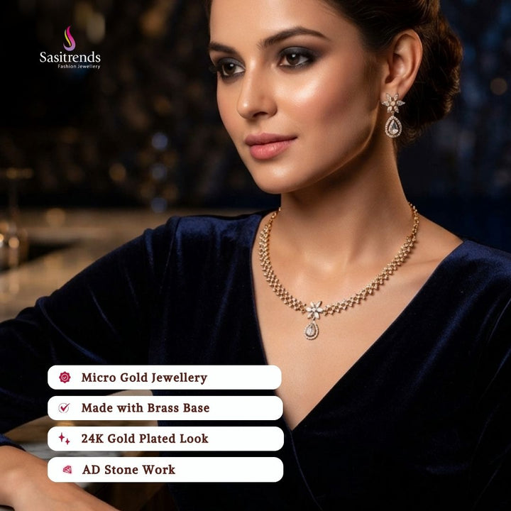 Guaranteed Micro gold plated AD stone necklace set model image - Sasitrends