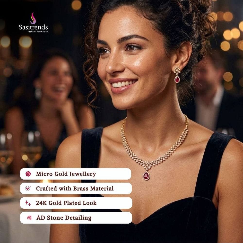 Guaranteed Micro gold plated AD stone necklace set model image - Sasitrends