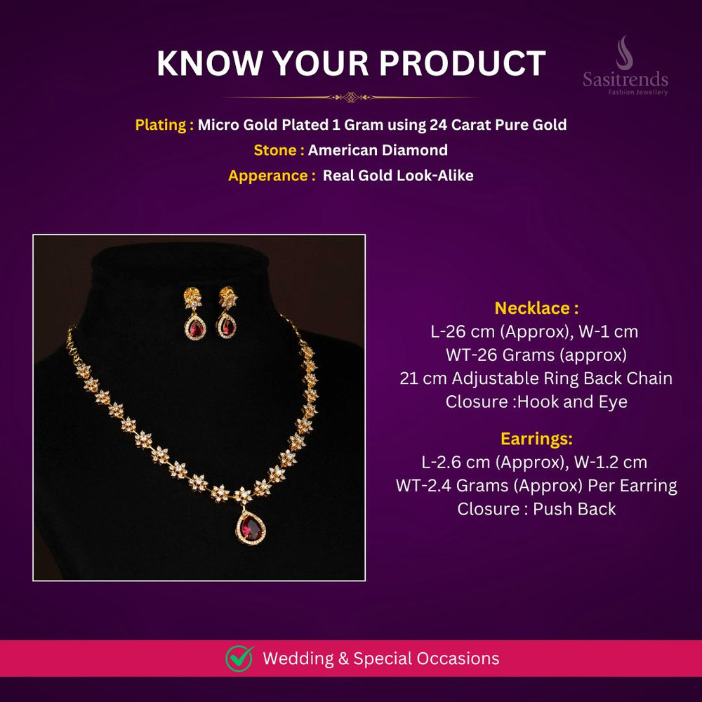 Micro gold plated AD Necklace jewellery set measurement Image - Sasitrends