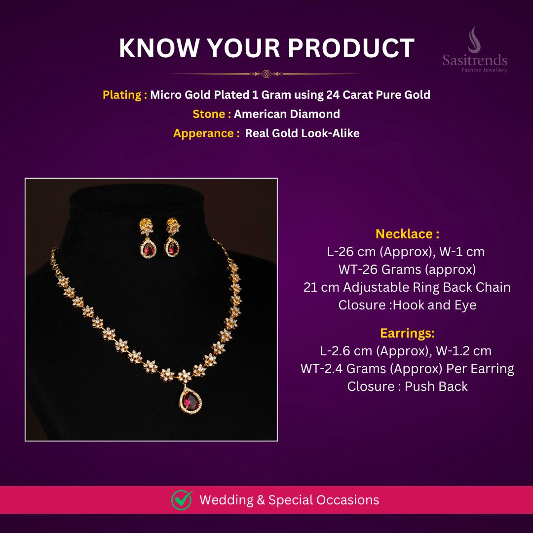 Micro gold plated AD Necklace jewellery set measurement Image - Sasitrends