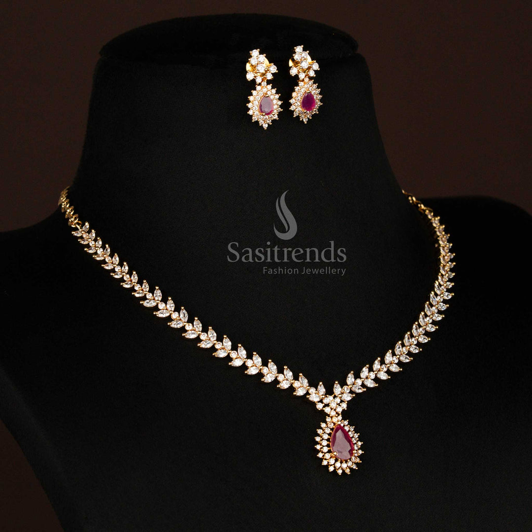 Micro Gold Plated American Diamond Floral Necklace Set – 2353G