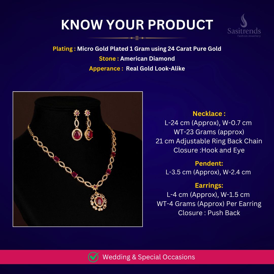 Micro gold plated AD Necklace jewellery set measurement Image - Sasitrends