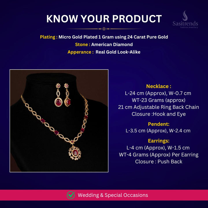Micro gold plated AD Necklace jewellery set measurement Image - Sasitrends