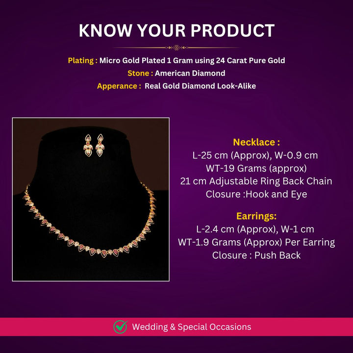 Micro gold plated americon daimond necklace set measurement image - Sasitrends