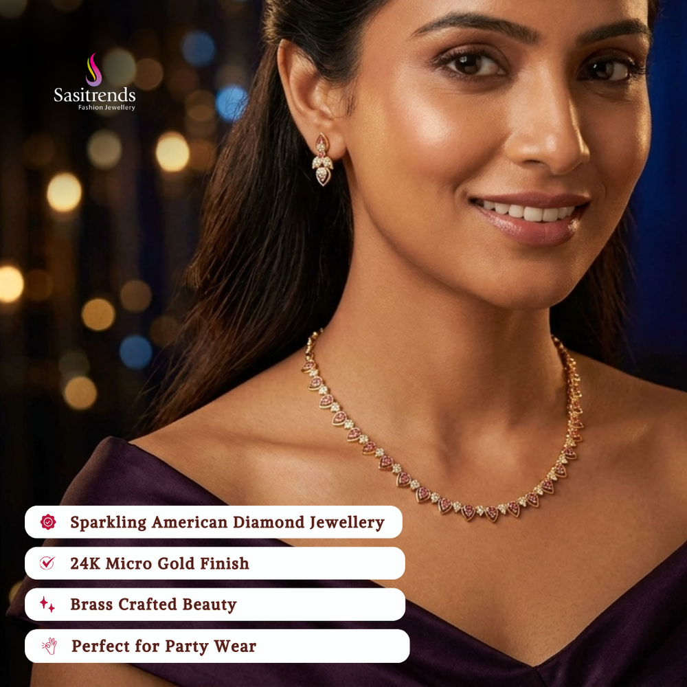 Engagement wear micro gold plated american diamond necklace set review image - Sasitrends