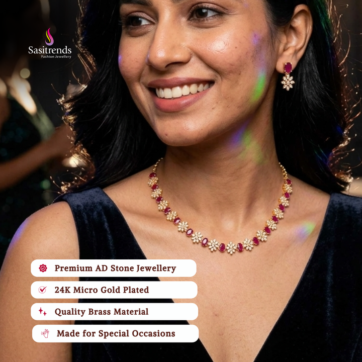 Engagement wear micro gold plated american diamond necklace set review image - Sasitrends
