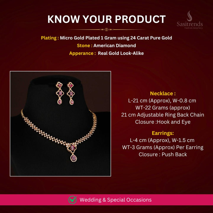 Micro Gold PlatedAmericon Diamond Necklace Set Measurement image -Sasitrends