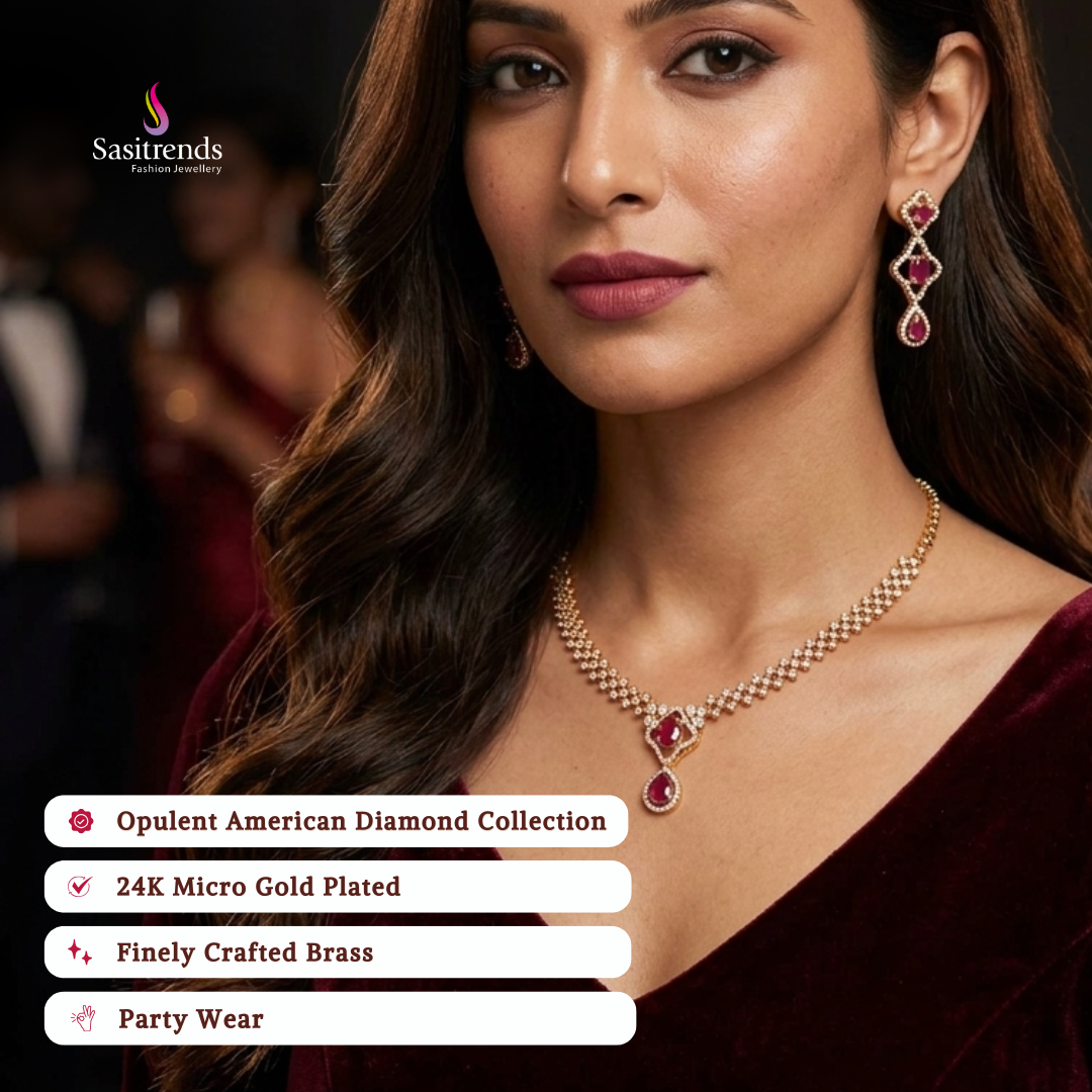 Engagement wear micro gold plated american diamond necklace set review image - Sasitrends