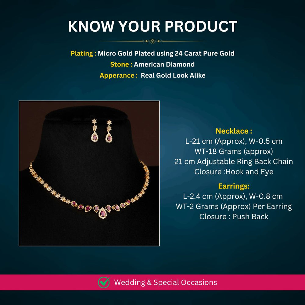 Micro Gold Plated AD Necklace set measurement image - Sasitrends