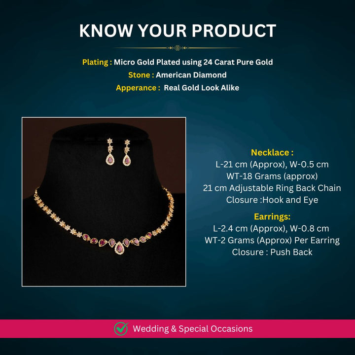 Micro Gold Plated AD Necklace set measurement image - Sasitrends