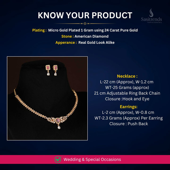 Micro Gold plated AD necklace set Measurement Image - Sasitrends