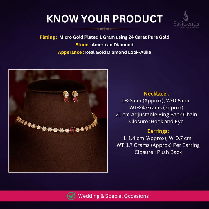 Micro Gold plated AD necklace Set measurement image - Sasitrends