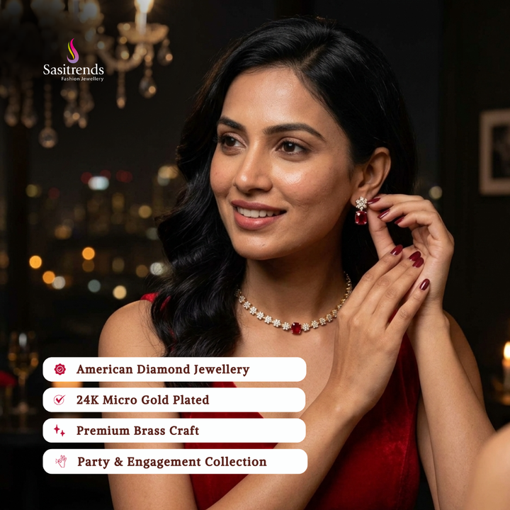 Engagement wear micro gold plated american diamond necklace set review image - Sasitrends