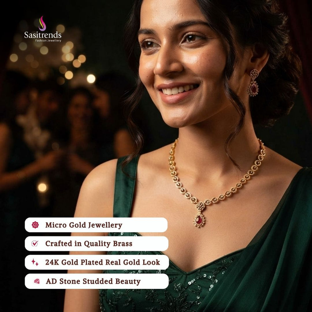 Guaranteed Micro gold plated AD stone necklace set model image - Sasitrends