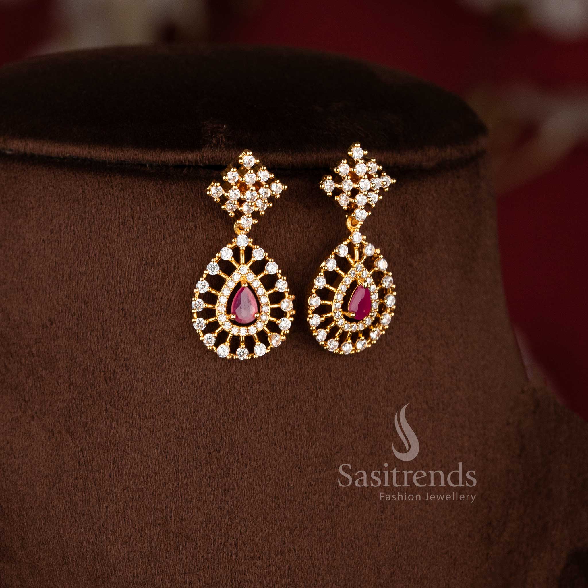 Traditional micro gold plated necklace set with brilliant American Diamond craftsmanship - Sasitrends.