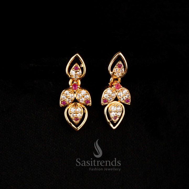 Micro Gold Plated American Diamond Teardrop Design Necklace Set by Sasitrends