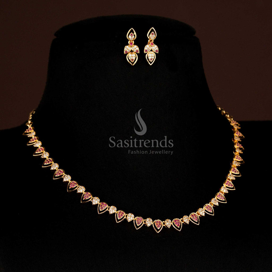 Micro Gold Plated American Diamond Teardrop Design Necklace Set by Sasitrends