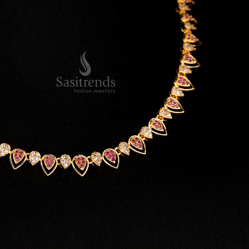 Micro Gold Plated American Diamond Teardrop Design Necklace Set by Sasitrends