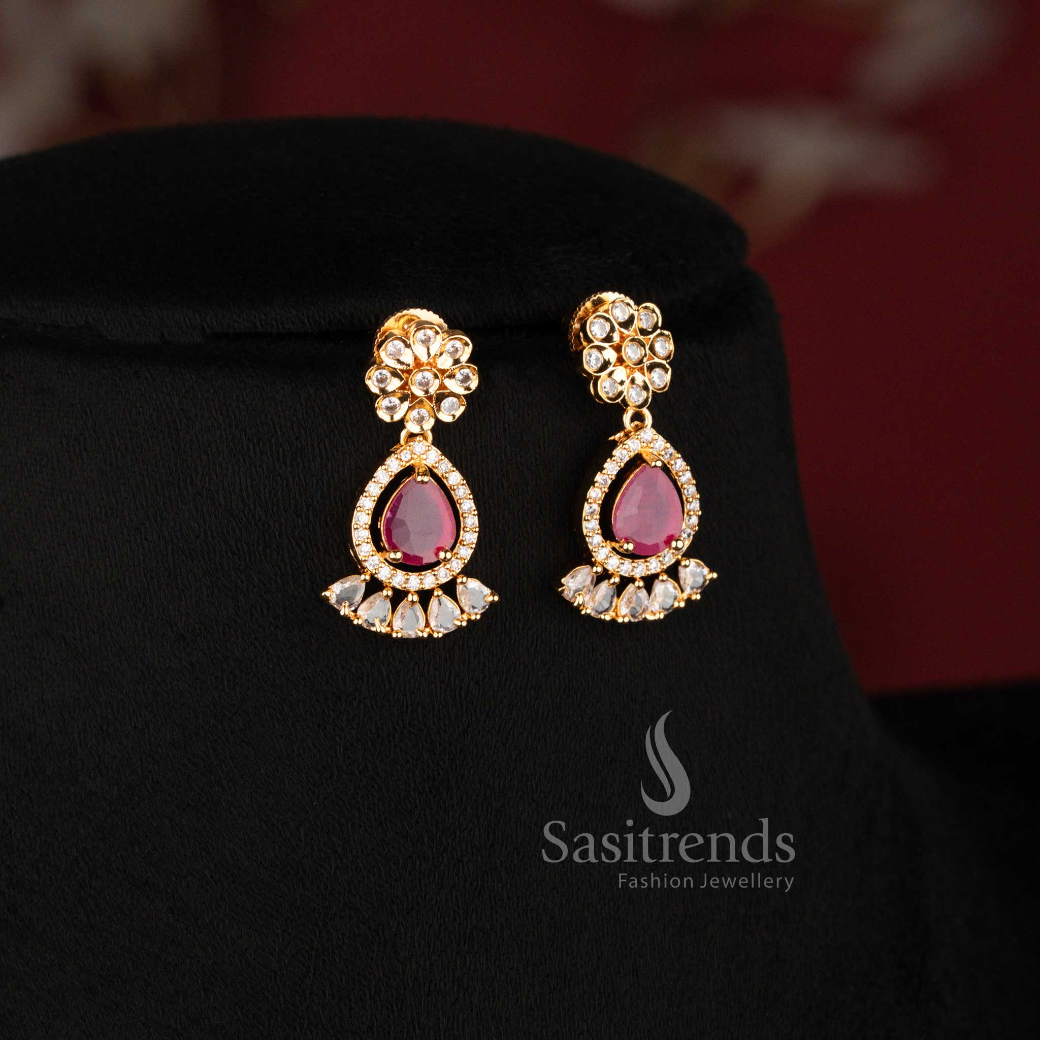 Guaranteed One Gram Micro Gold Plated bridal floral necklace set for weddings and festive occasions - Sasitrends