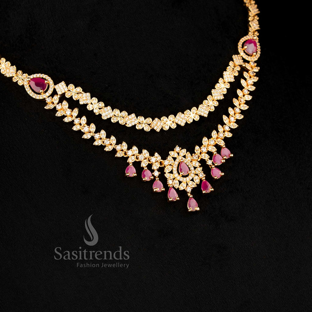 American Diamond layered necklace set for weddings receptions and festive wear Sasitrends