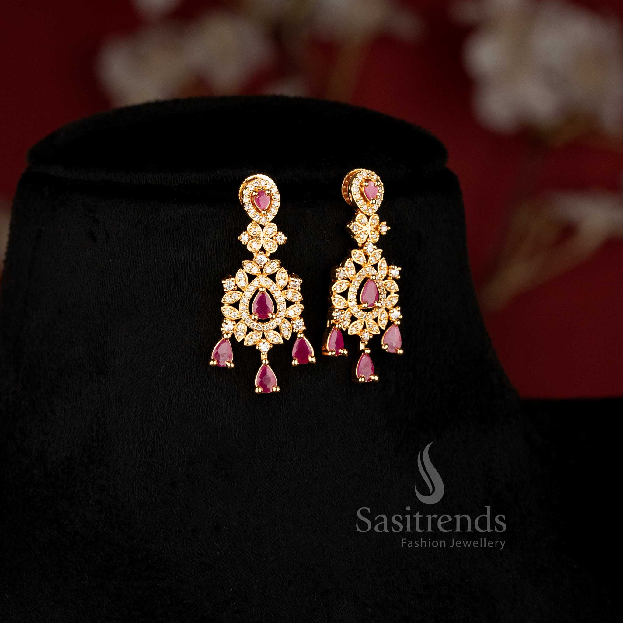 American Diamond layered necklace set for weddings receptions and festive wear Sasitrends