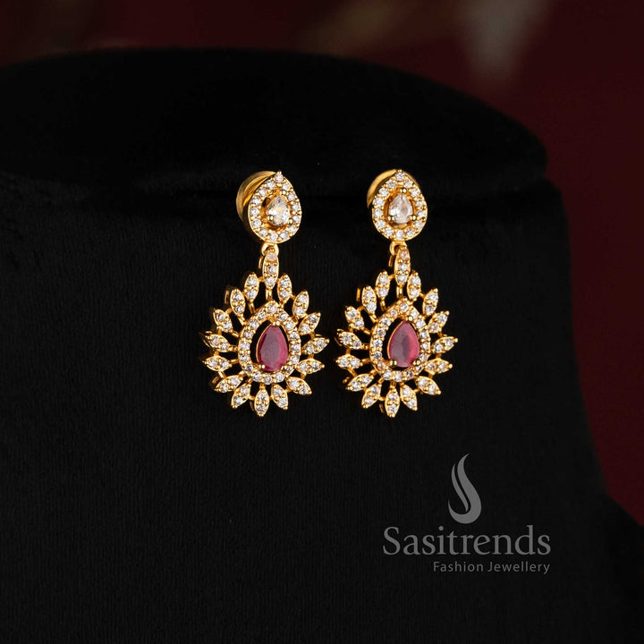 Traditional 24K Micro Gold Plated AD CZ Leaf Strand Necklace with Matching Earrings - Sasitrends
