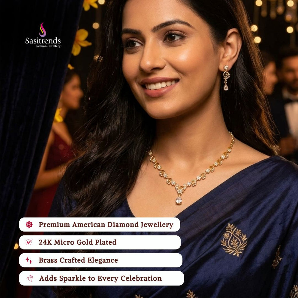 Engagement & Party wear micro gold plated american diamond necklace set model image - Sasitrends