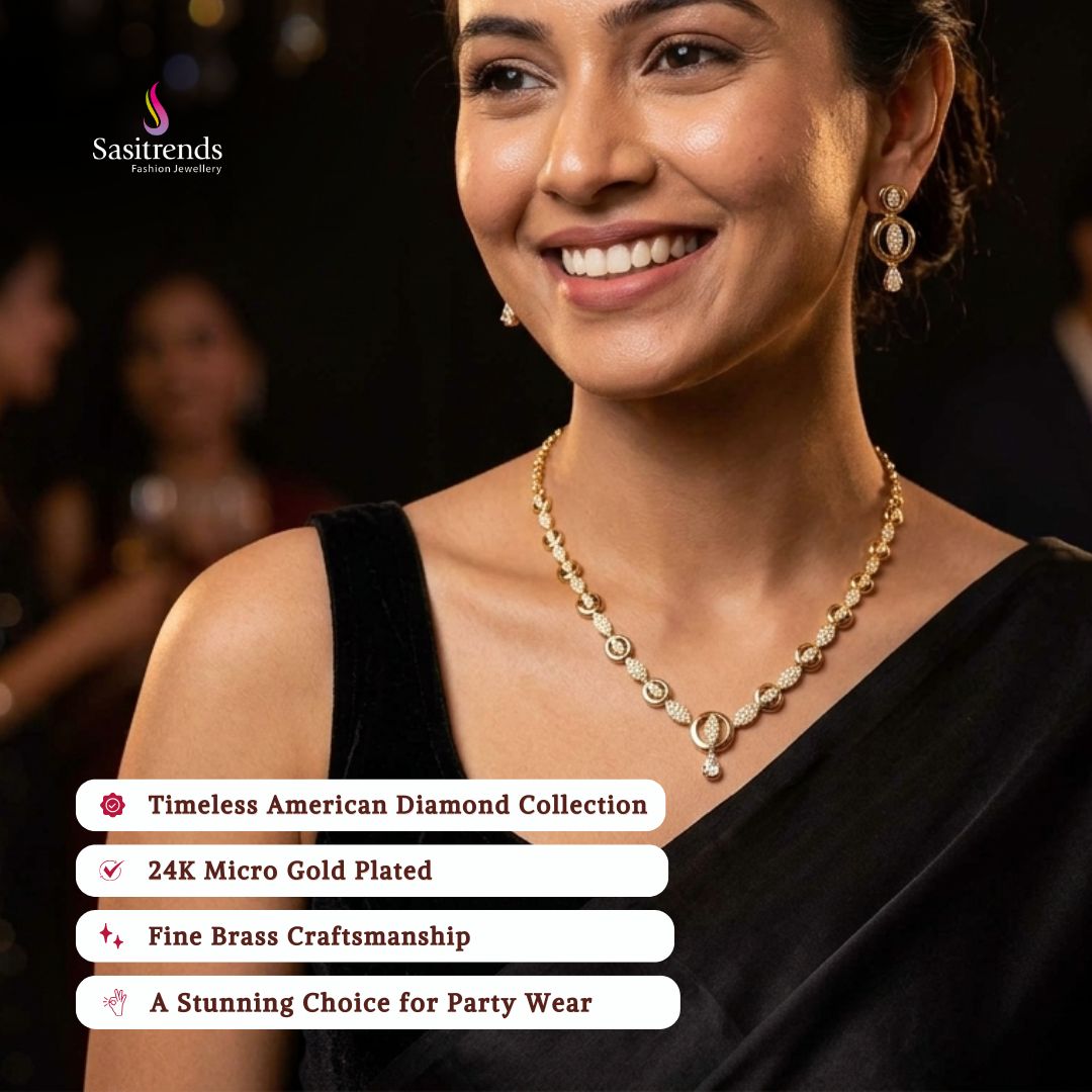 Engagement & Party wear micro gold plated american diamond necklace set model image - Sasitrends