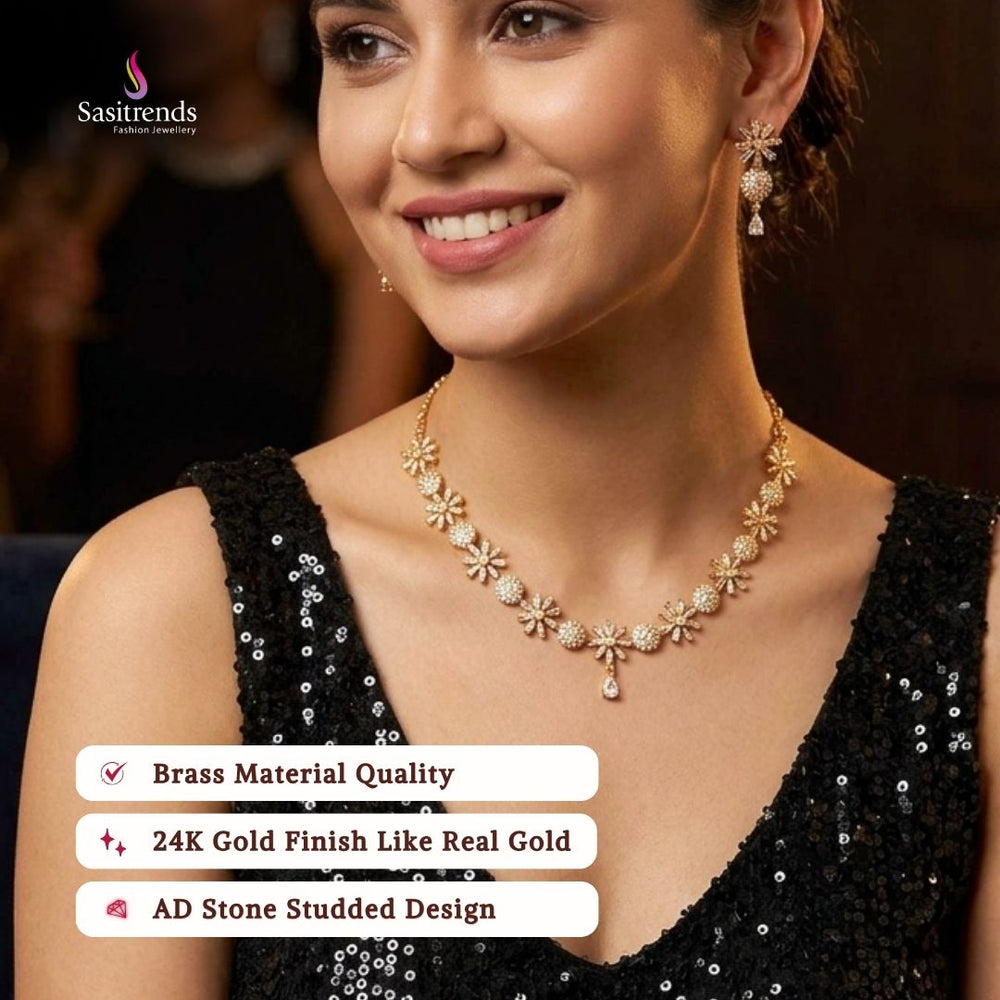 Guaranteed Micro gold plated AD stone necklace set model image - Sasitrends 