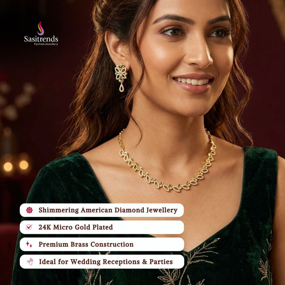 Engagement & Party wear micro gold plated american diamond necklace set model image - Sasitrends