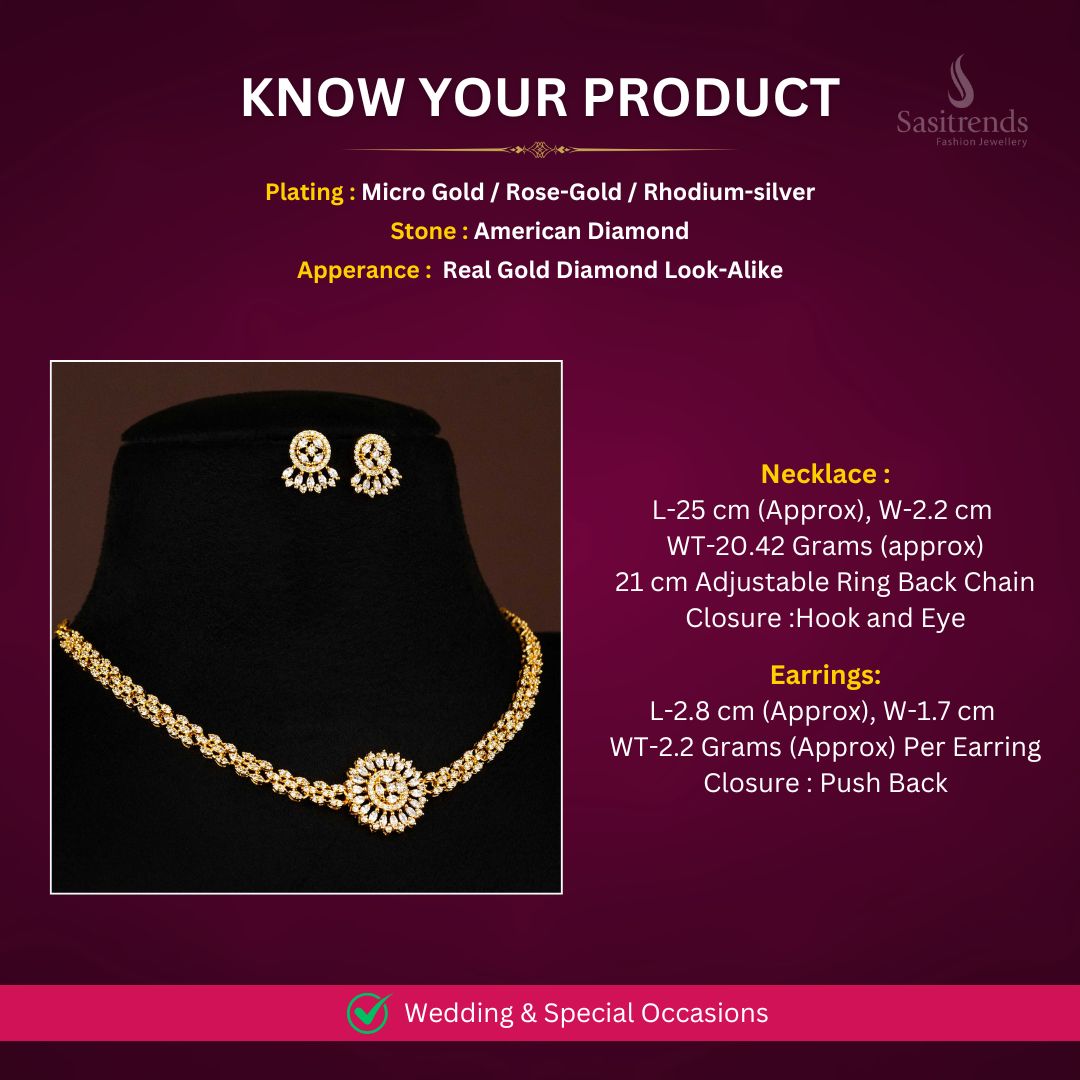 Micro-Gold, Rose-Gold, Rhodium-Silver plated Necklace Jewellery set measurement Image - Sasitrends