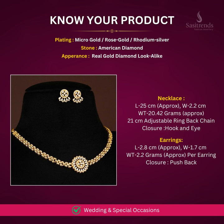 Micro-Gold, Rose-Gold, Rhodium-Silver plated Necklace Jewellery set measurement Image - Sasitrends