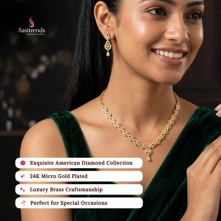 Engagement & Party wear micro gold plated american diamond necklace set model image - Sasitrends