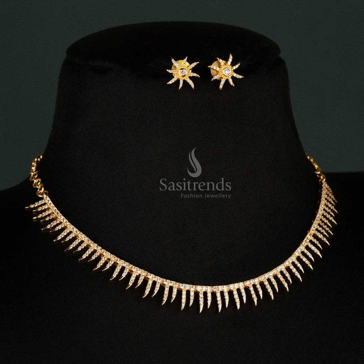 Gorgeous American Diamond Micro Gold Plated Spiked Necklace Jewellery Set - Sasitrends