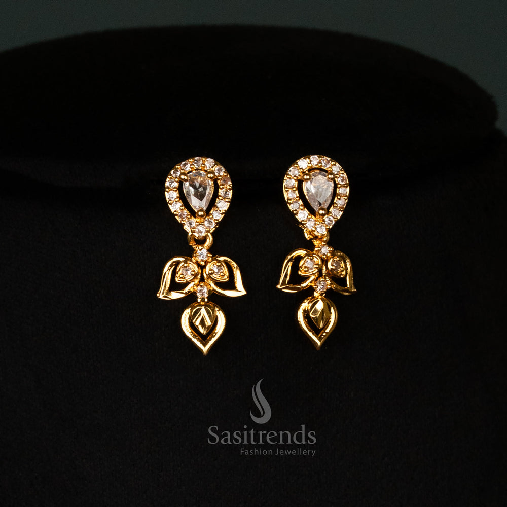 Elegant Micro Gold Plated American Diamond Necklace Set with Waterdrop Pendant - Sasitrends