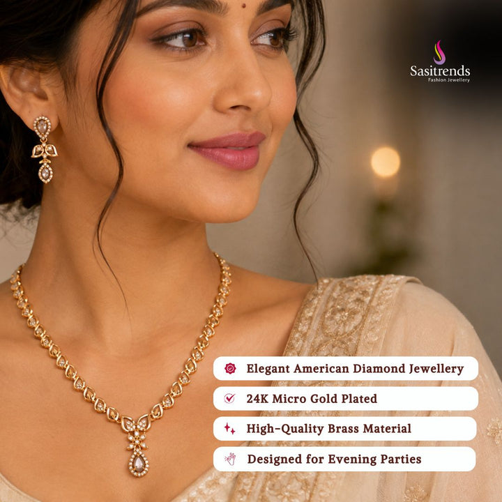 Engagement & Party wear micro gold plated american diamond necklace set model image - Sasitrends