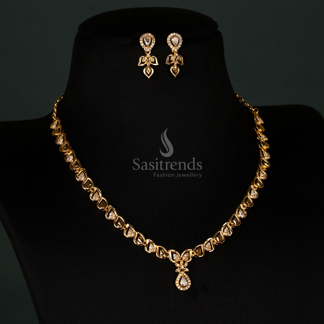 Elegant Micro Gold Plated American Diamond Necklace Set with Waterdrop Pendant - Sasitrends