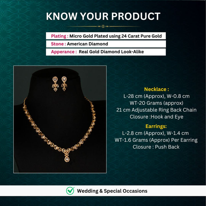 Engagement & Party wear micro gold plated american diamond necklace set model image - Sasitrends