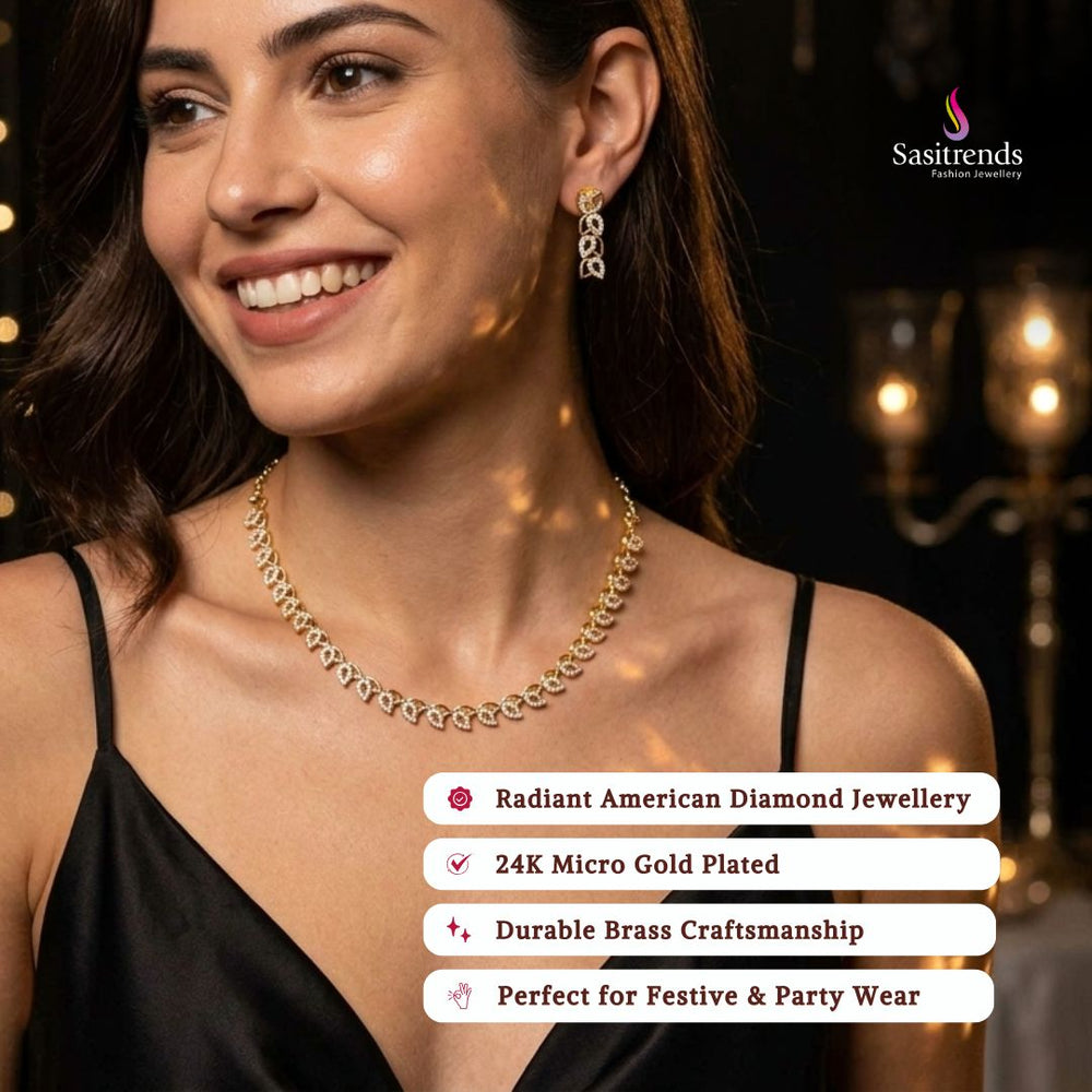 Engagement & Party wear micro gold plated american diamond necklace set model image - Sasitrends