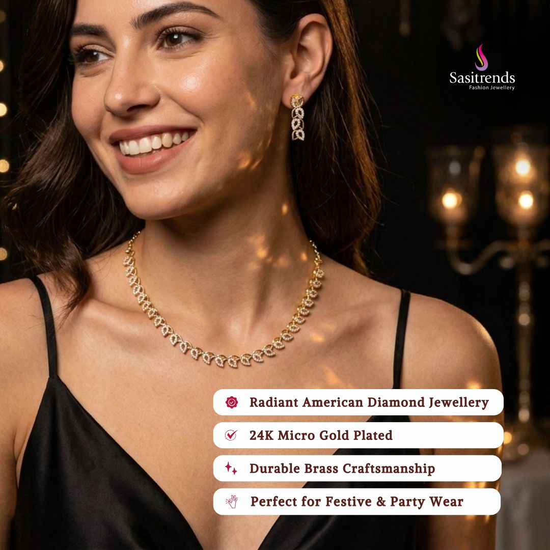 Engagement & Party wear micro gold plated american diamond necklace set model image - Sasitrends