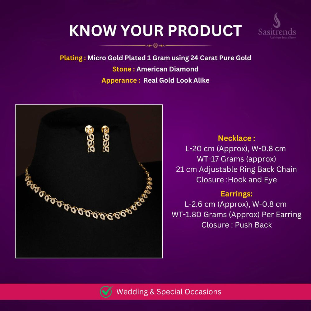Micro Gold plated AD necklace Jewellery set Measurement Image - Sasitrends