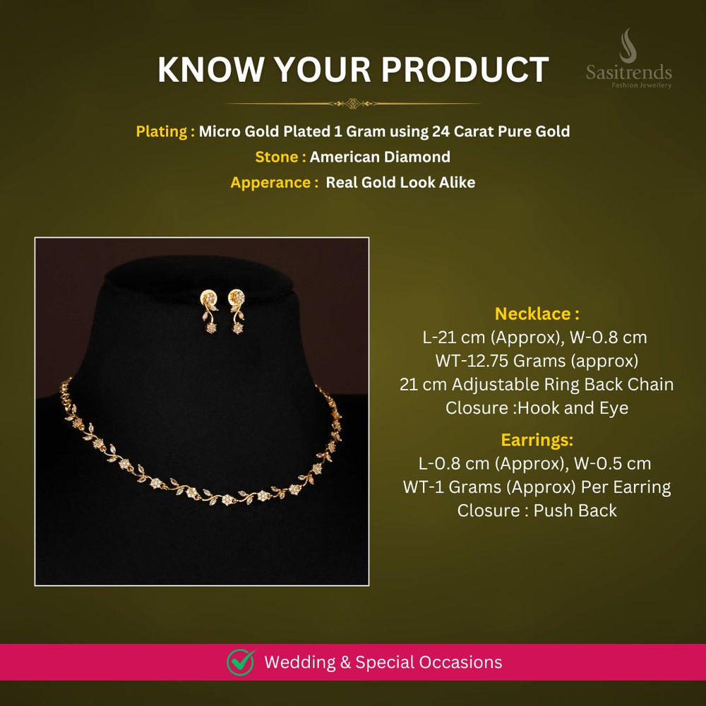Micro Gold plated AD necklace Jewellery set Measurement Image - Sasitrends






