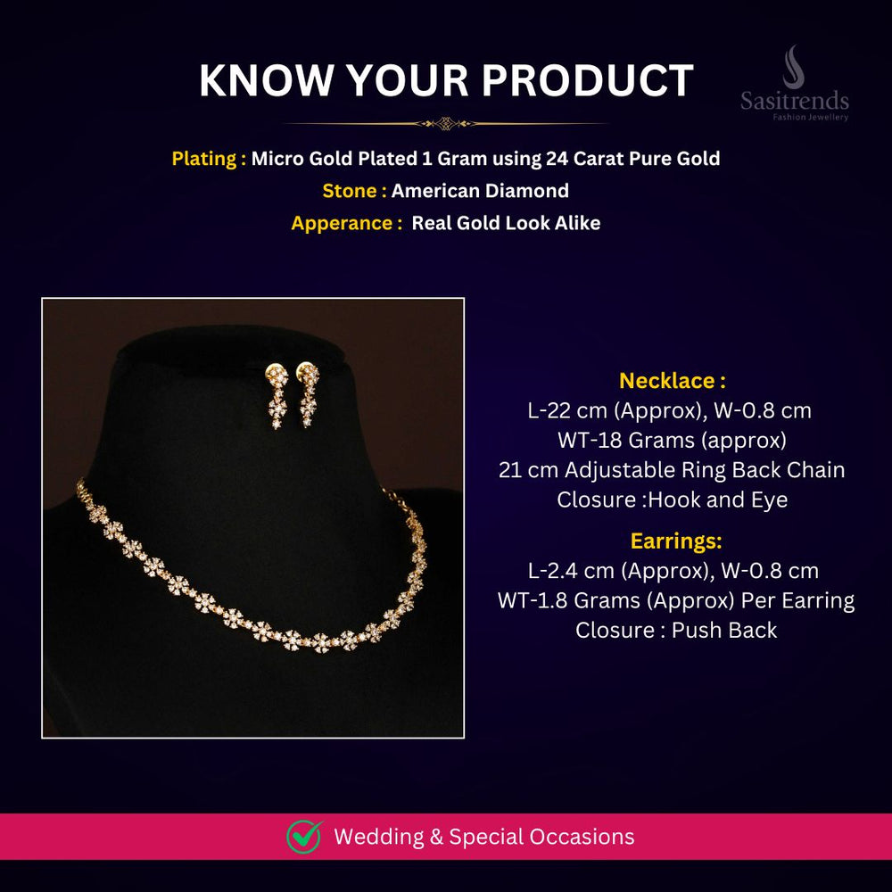 Micro Gold plated AD necklace Jewellery set Measurement Image - Sasitrends