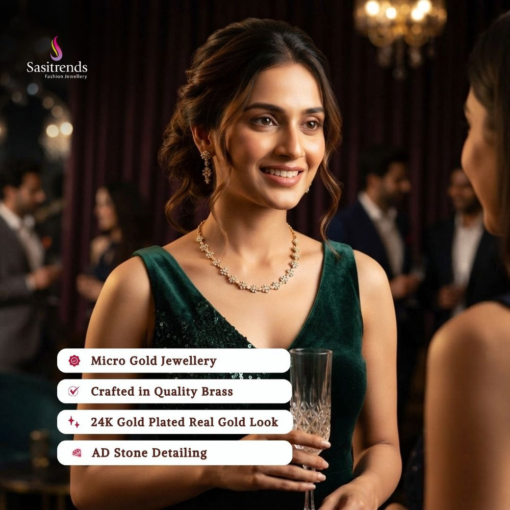 Guaranteed Micro gold plated AD stone necklace set customer review image - Sasitrends