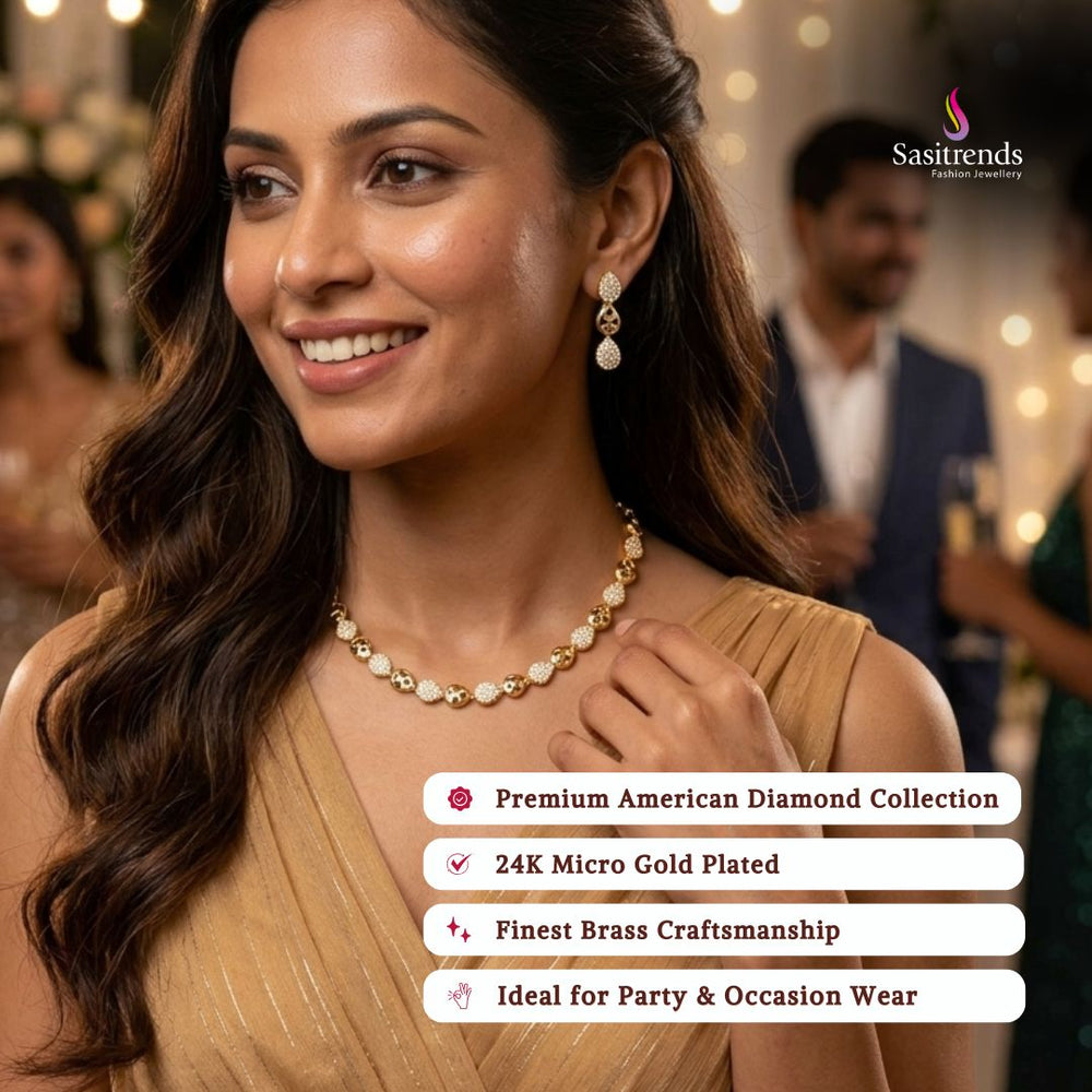 Engagement & Party wear micro gold plated american diamond necklace set model image - Sasitrends