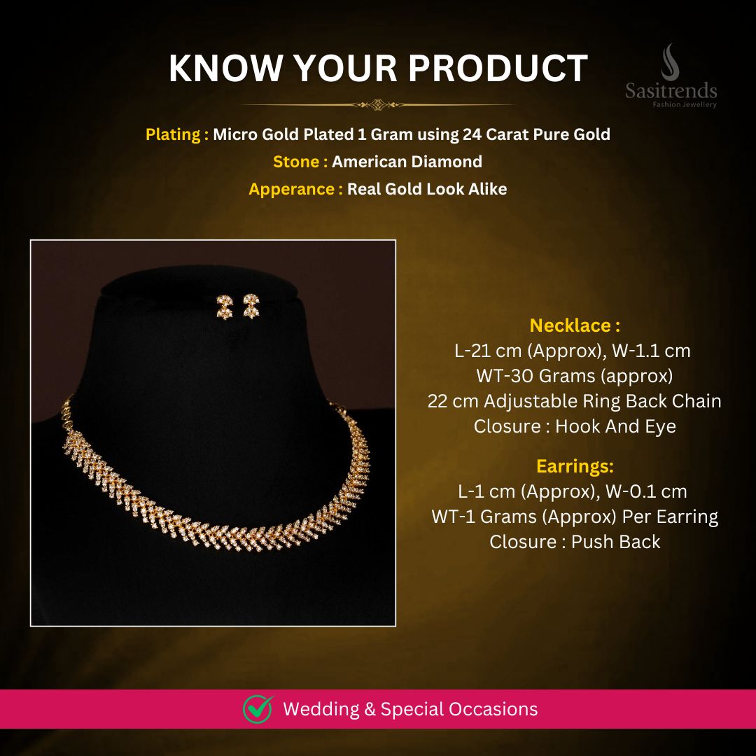 Micro Gold Plated AD Necklace Set Measurement Image - Sasitrends